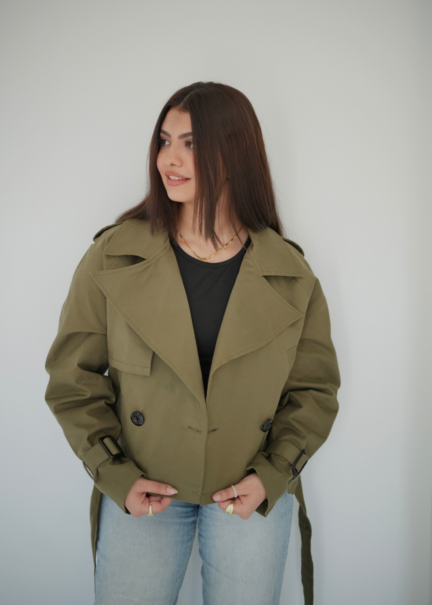 Short Oversized Trench Jacket ( Olive )