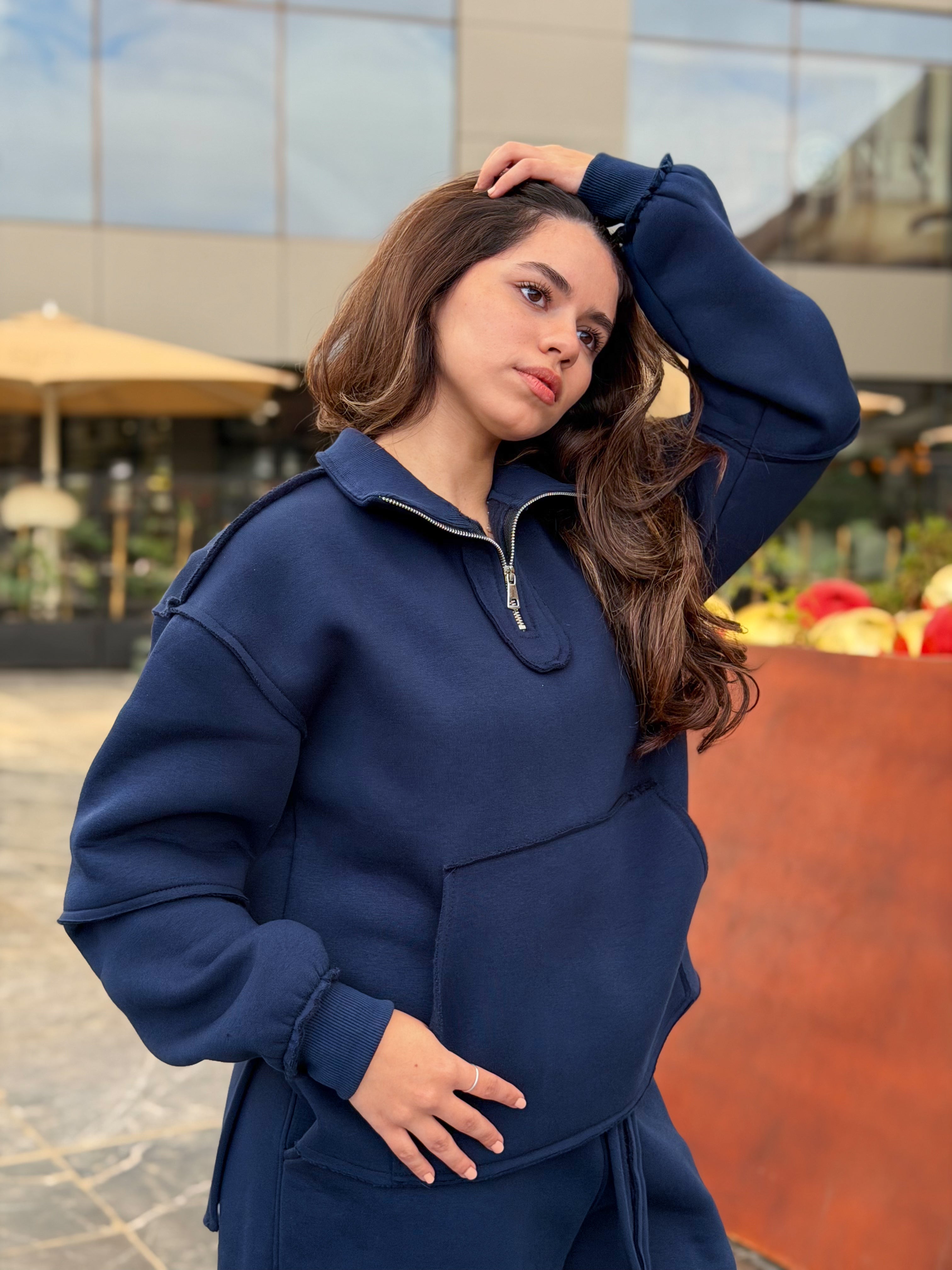 Quarter-Zip Sweatshirt - Navy Blue
