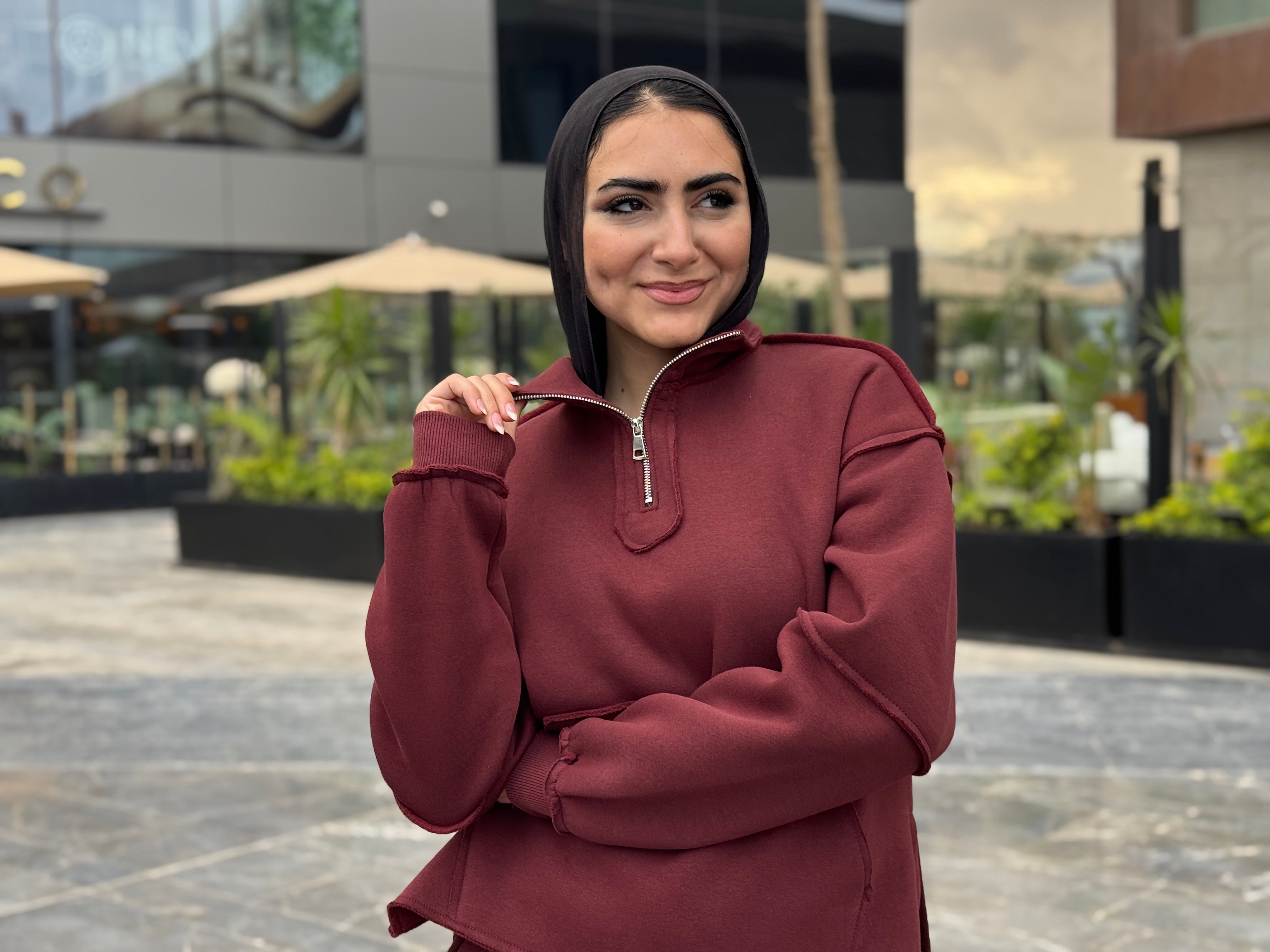 Quarter-Zip Sweatshirt - Burgundy