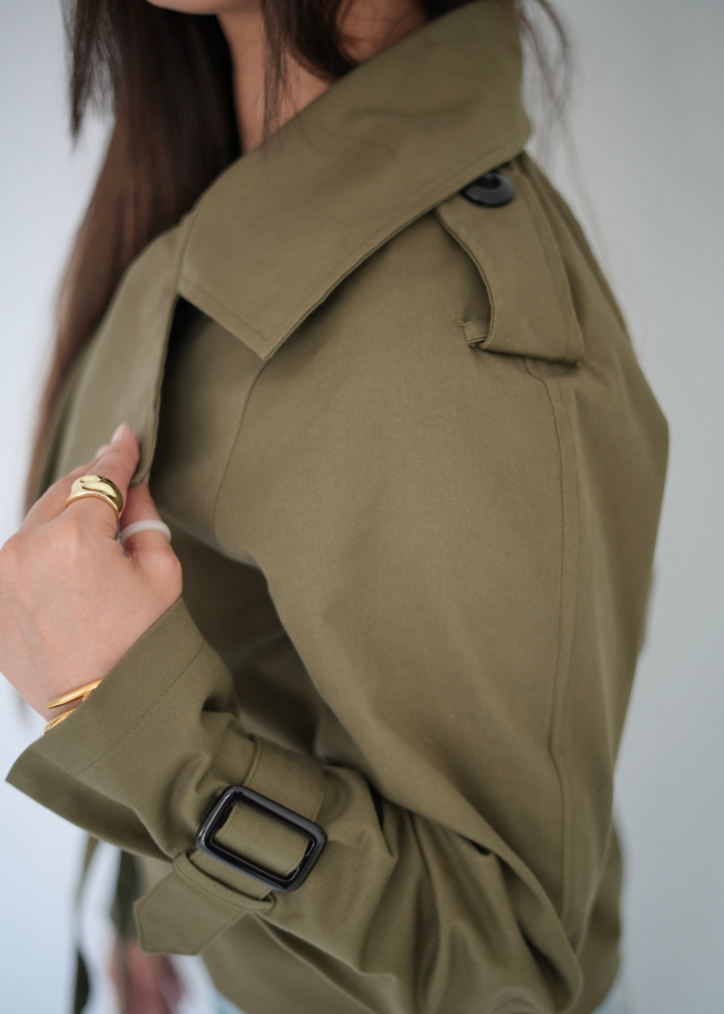 Short Oversized Trench Jacket ( Olive )