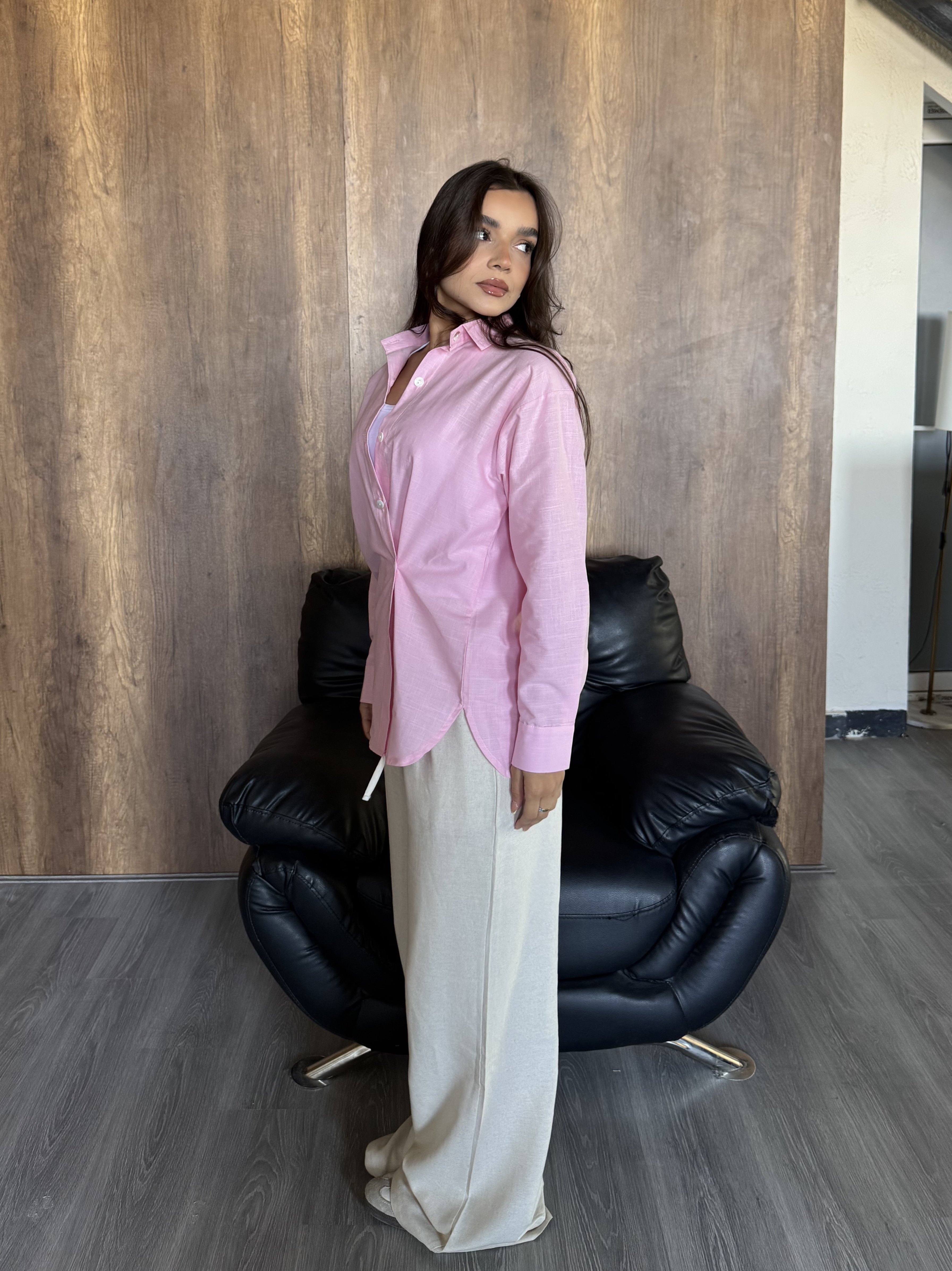Minimal Linen Shirt - Rose Pink