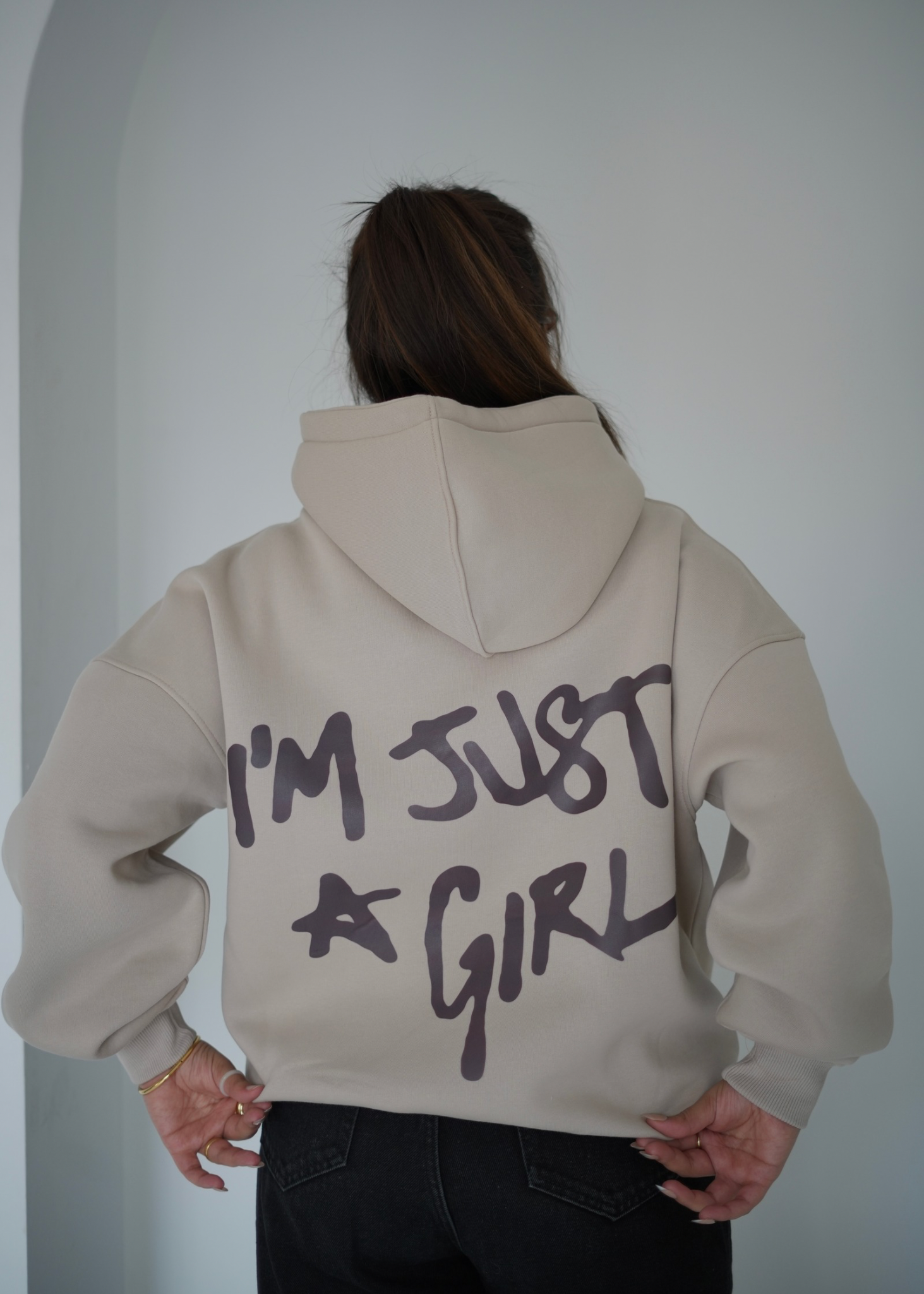 Printed Oversized Hoodie ( Beige )