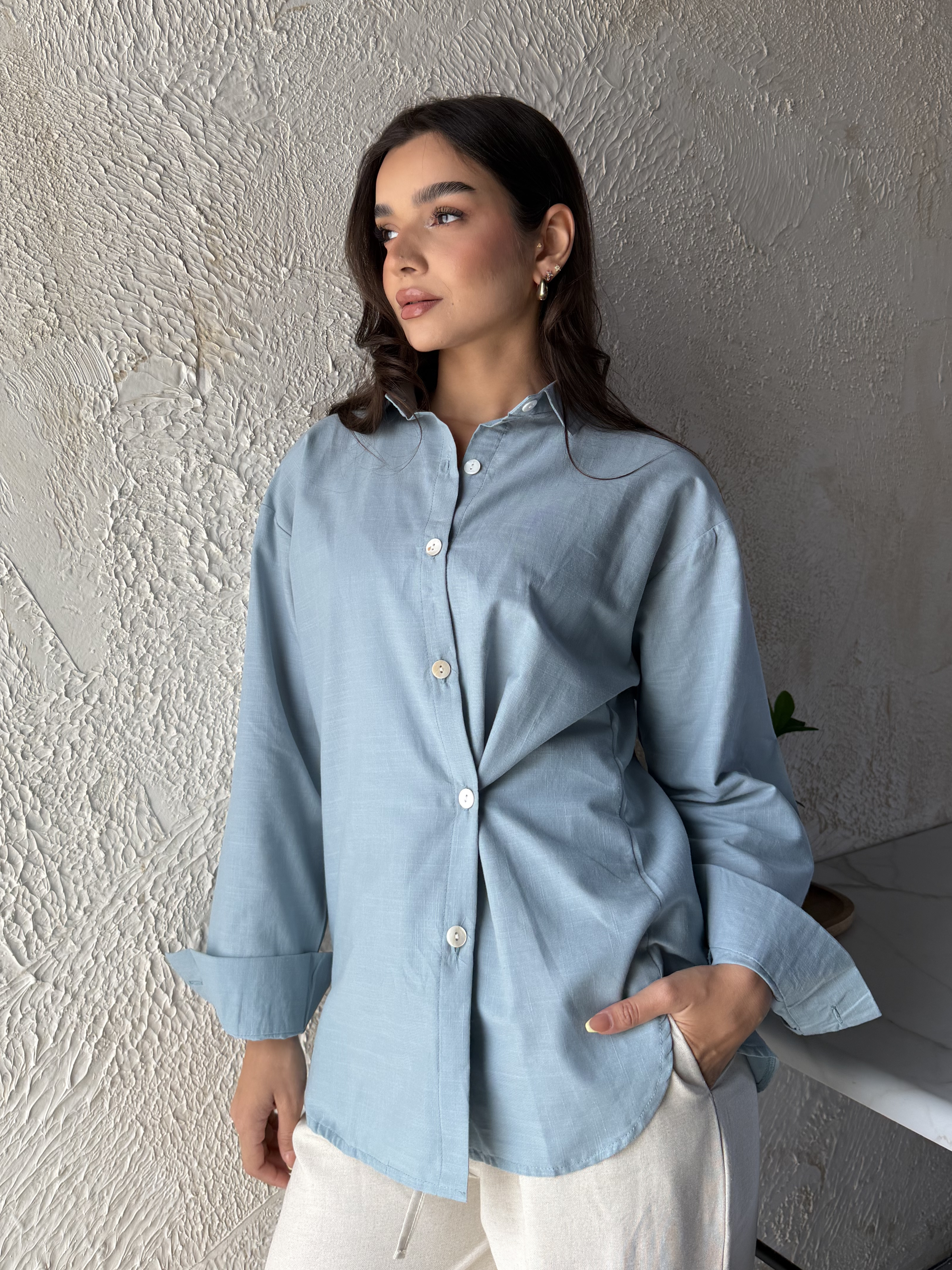 Minimal Linen Shirt - Baby Blue