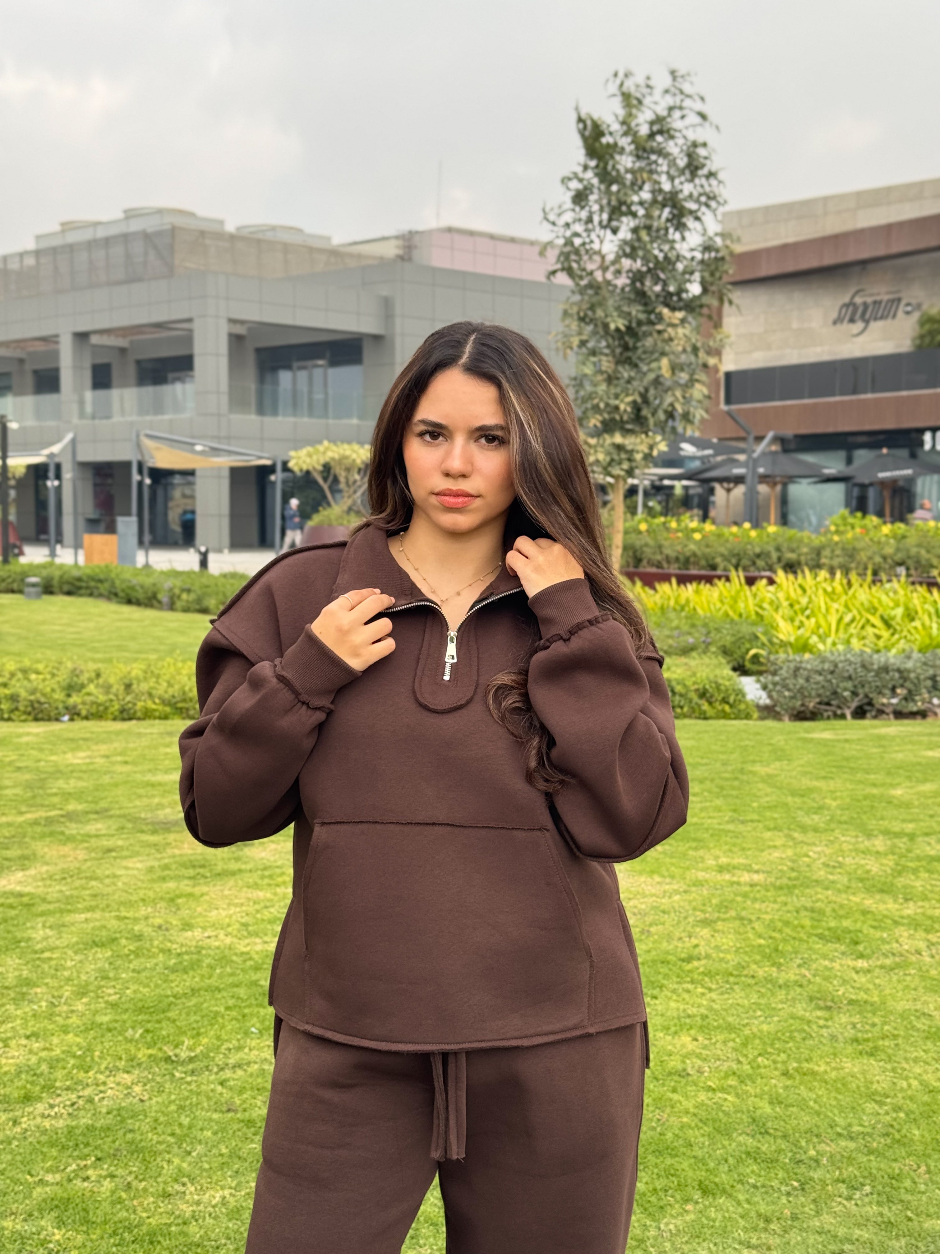 Quarter-Zip Sweatshirt - Brown