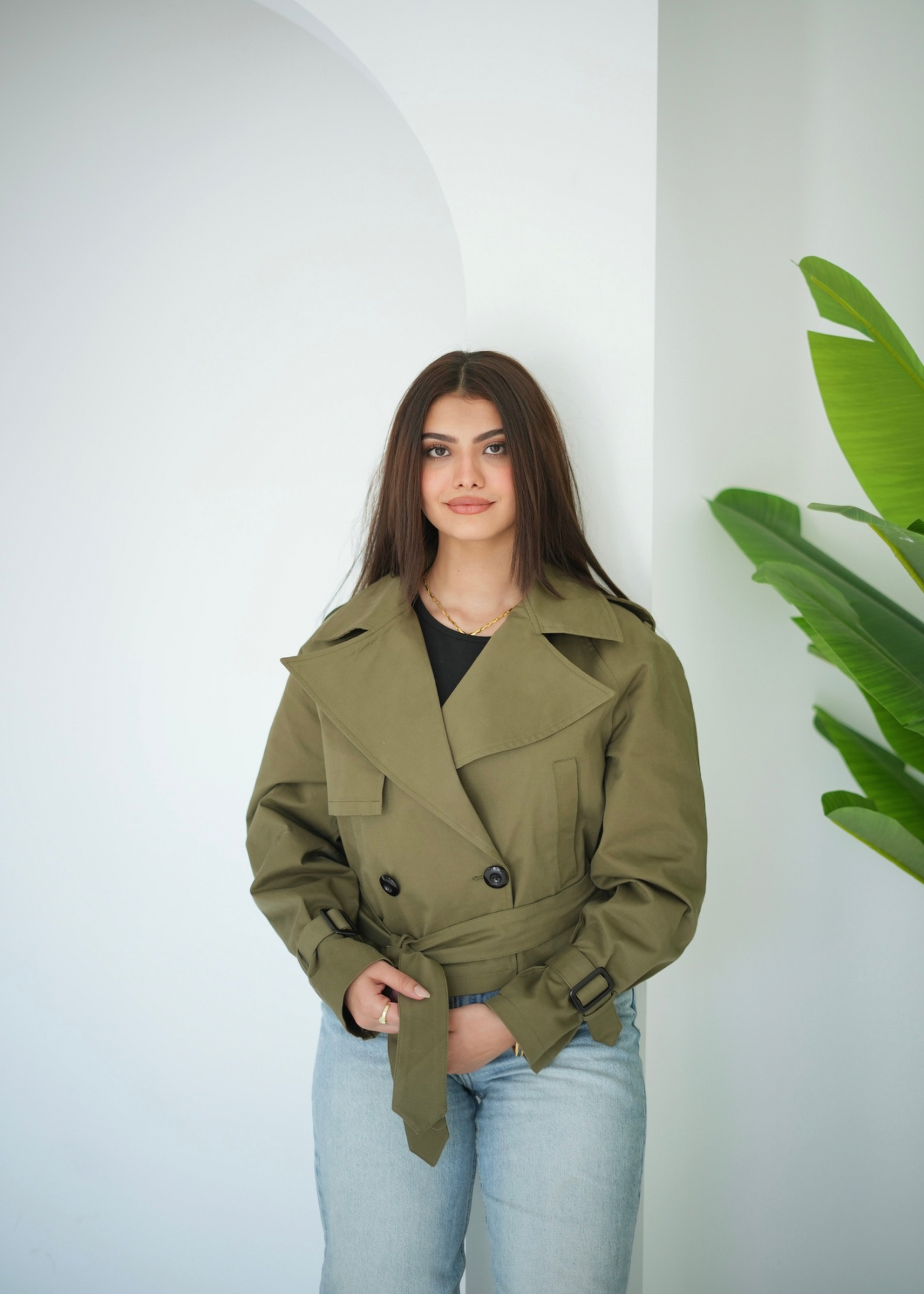Short Oversized Trench Jacket ( Olive )