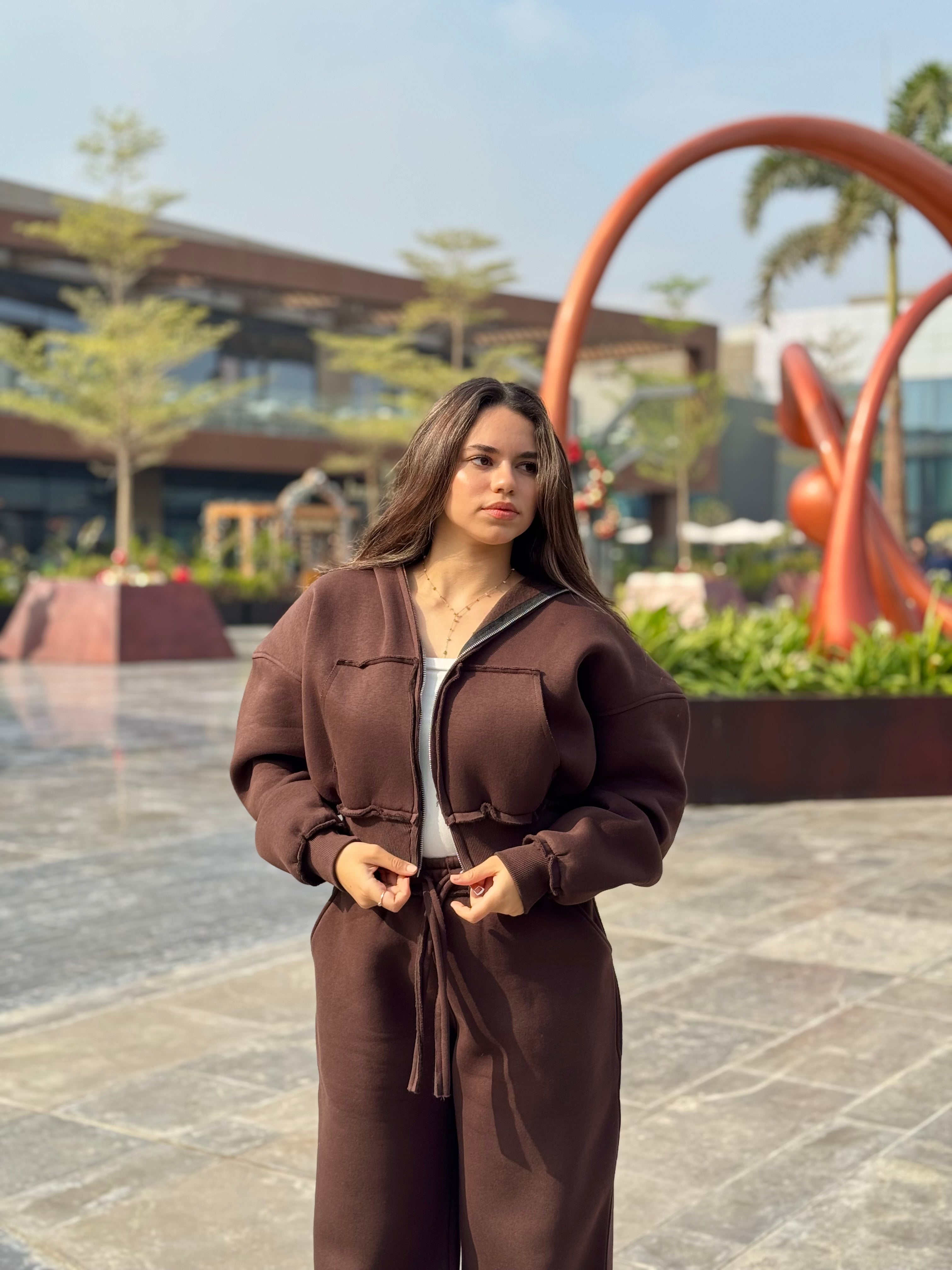 Hoodie Oversized Full-Zip - Brown