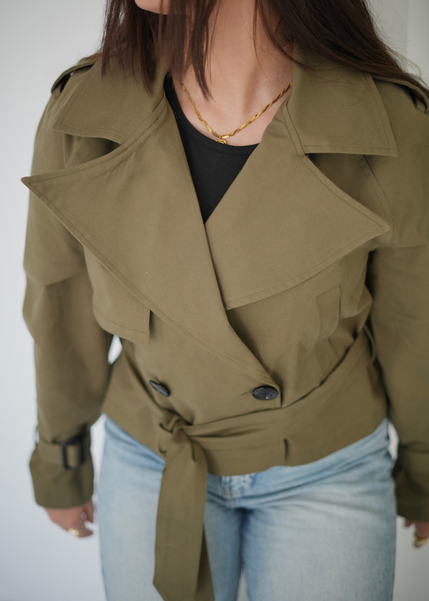 Short Oversized Trench Jacket ( Olive )