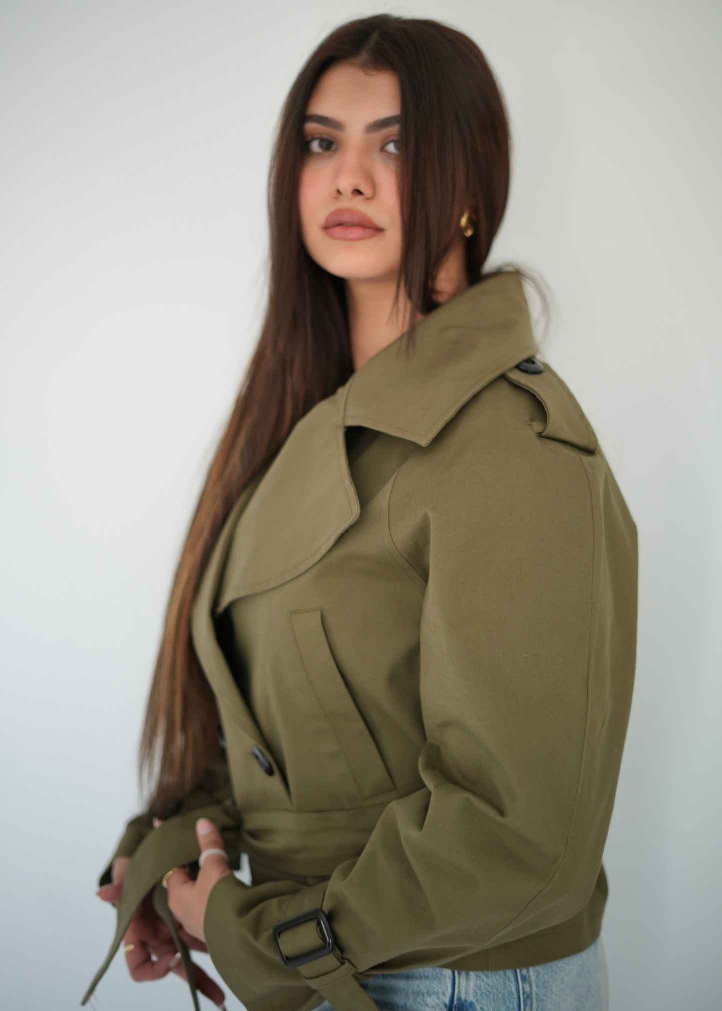 Short Oversized Trench Jacket ( Olive )
