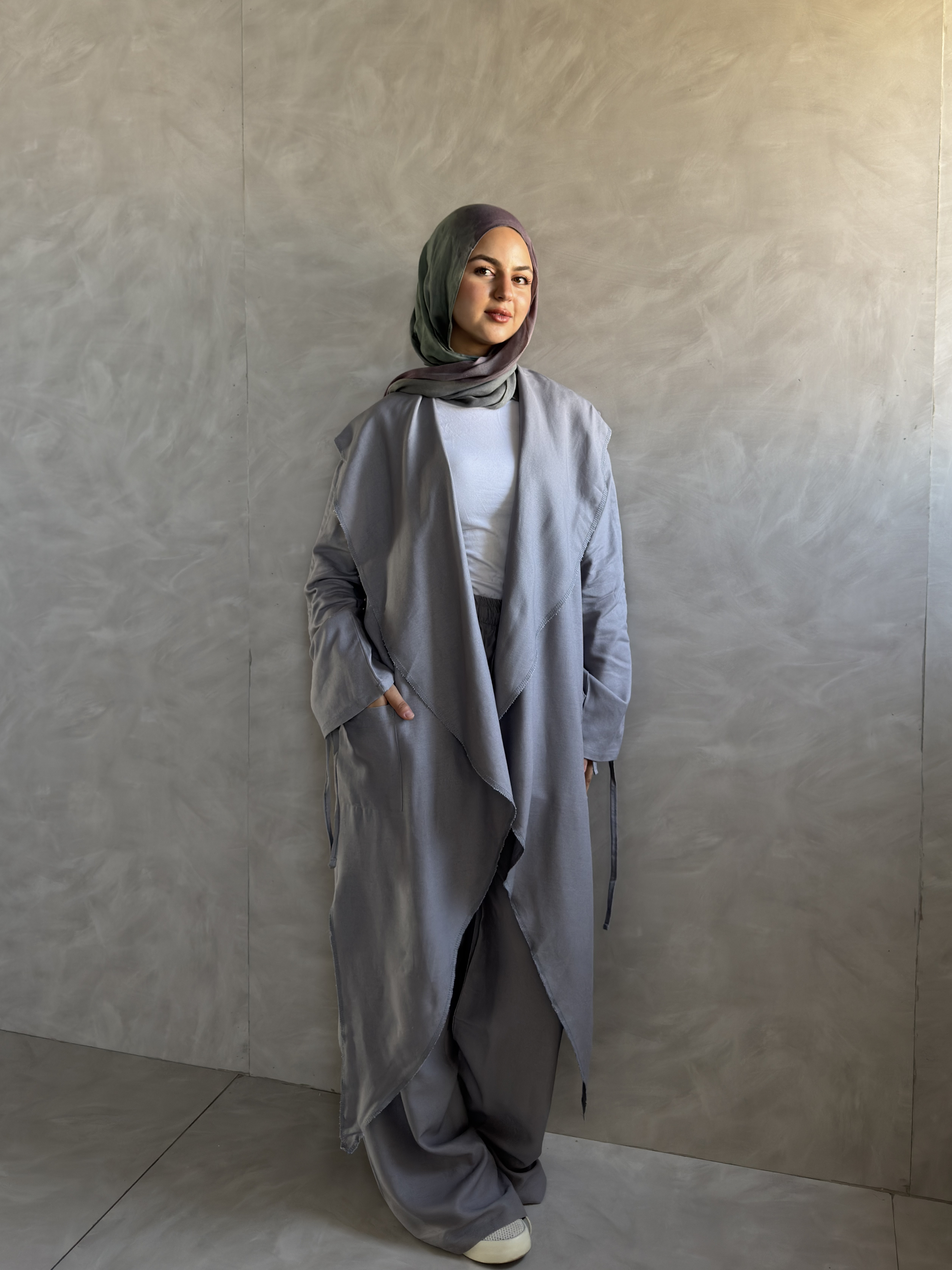 Cuffed Long Cardigan - Gray
