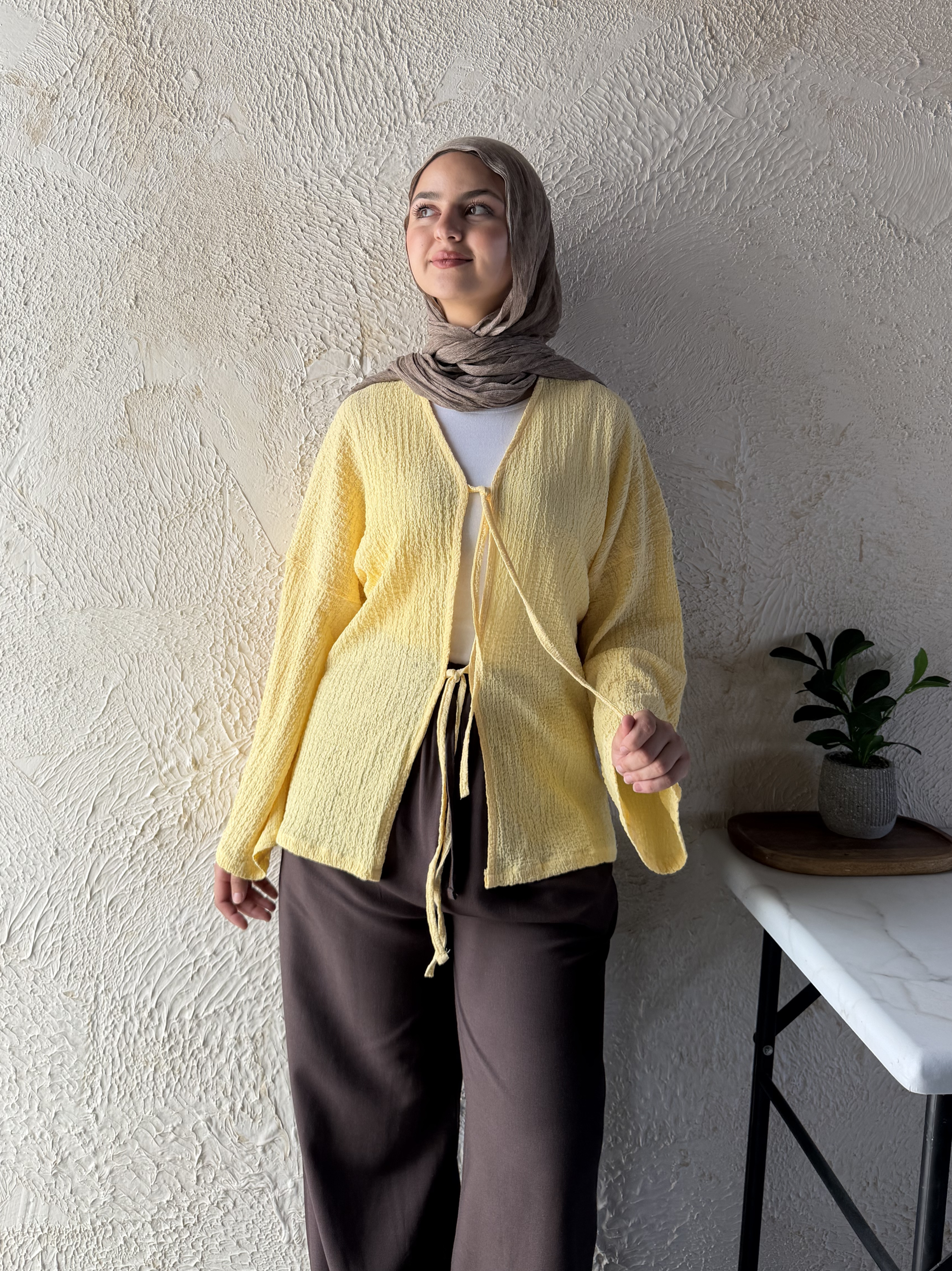 Wrap Tie Top Blouse - Yellow