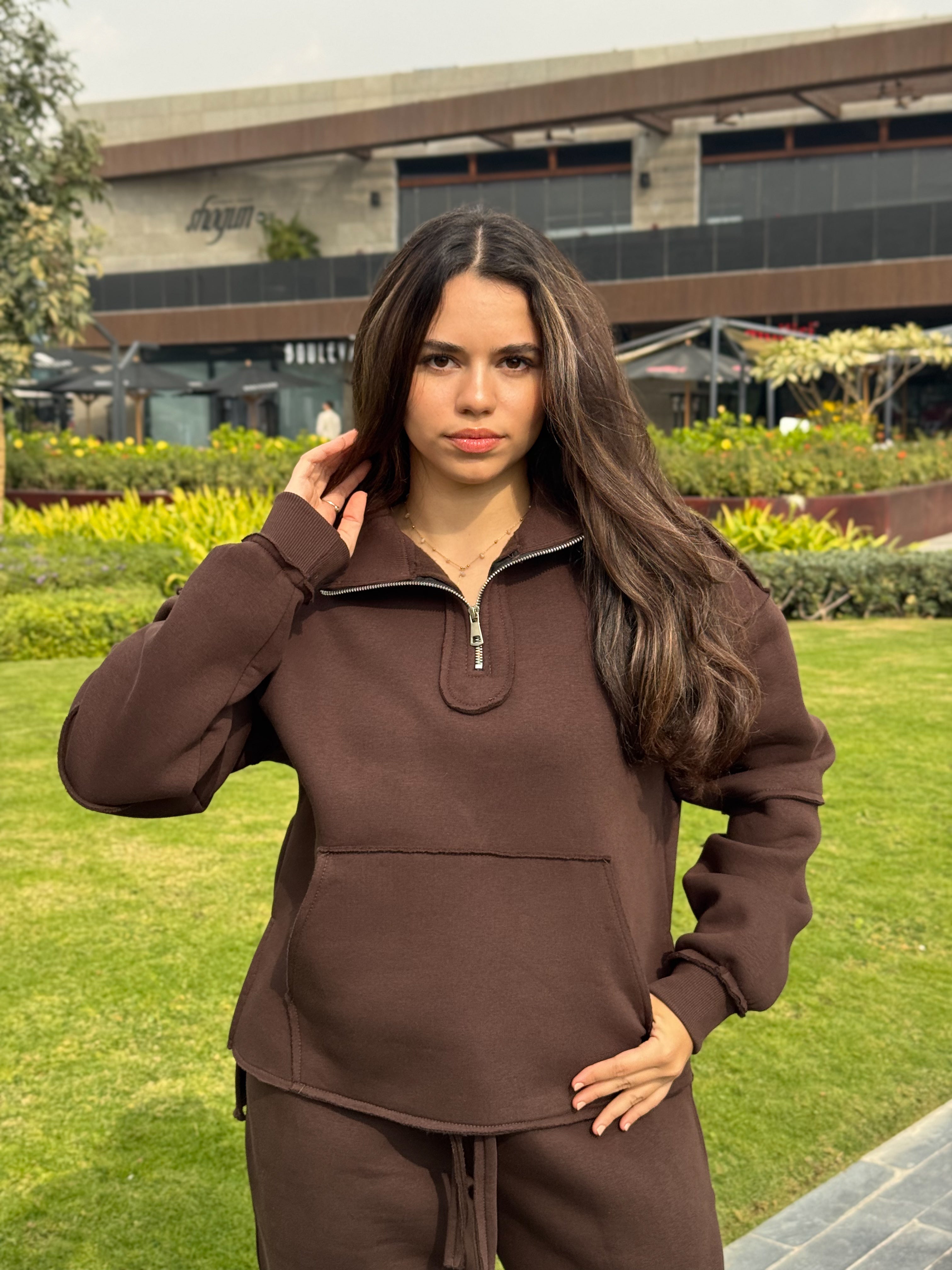 Quarter-Zip Sweatshirt - Brown
