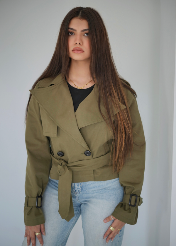 Short Oversized Trench Jacket ( Olive )
