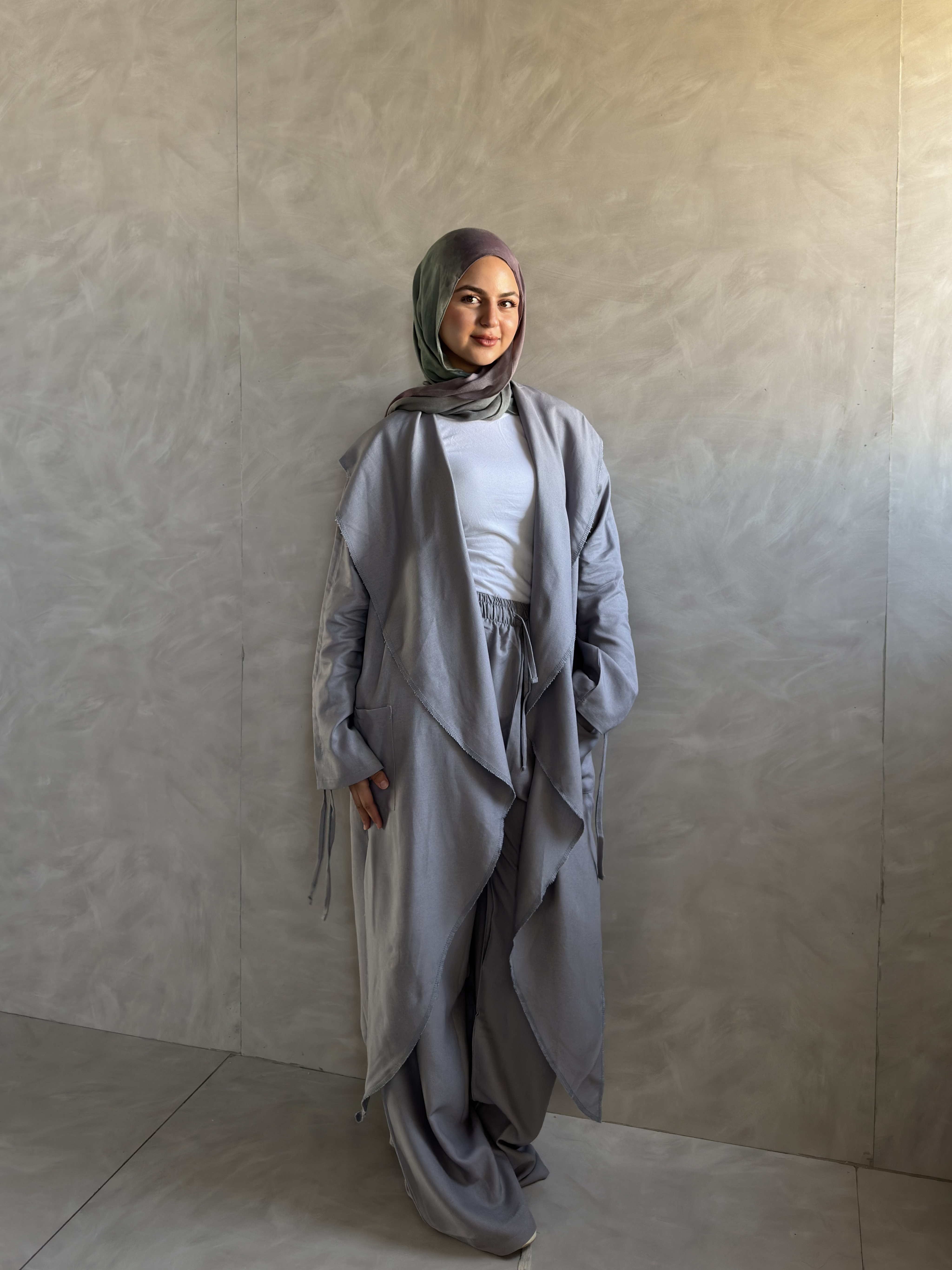 Cuffed Long Cardigan - Gray