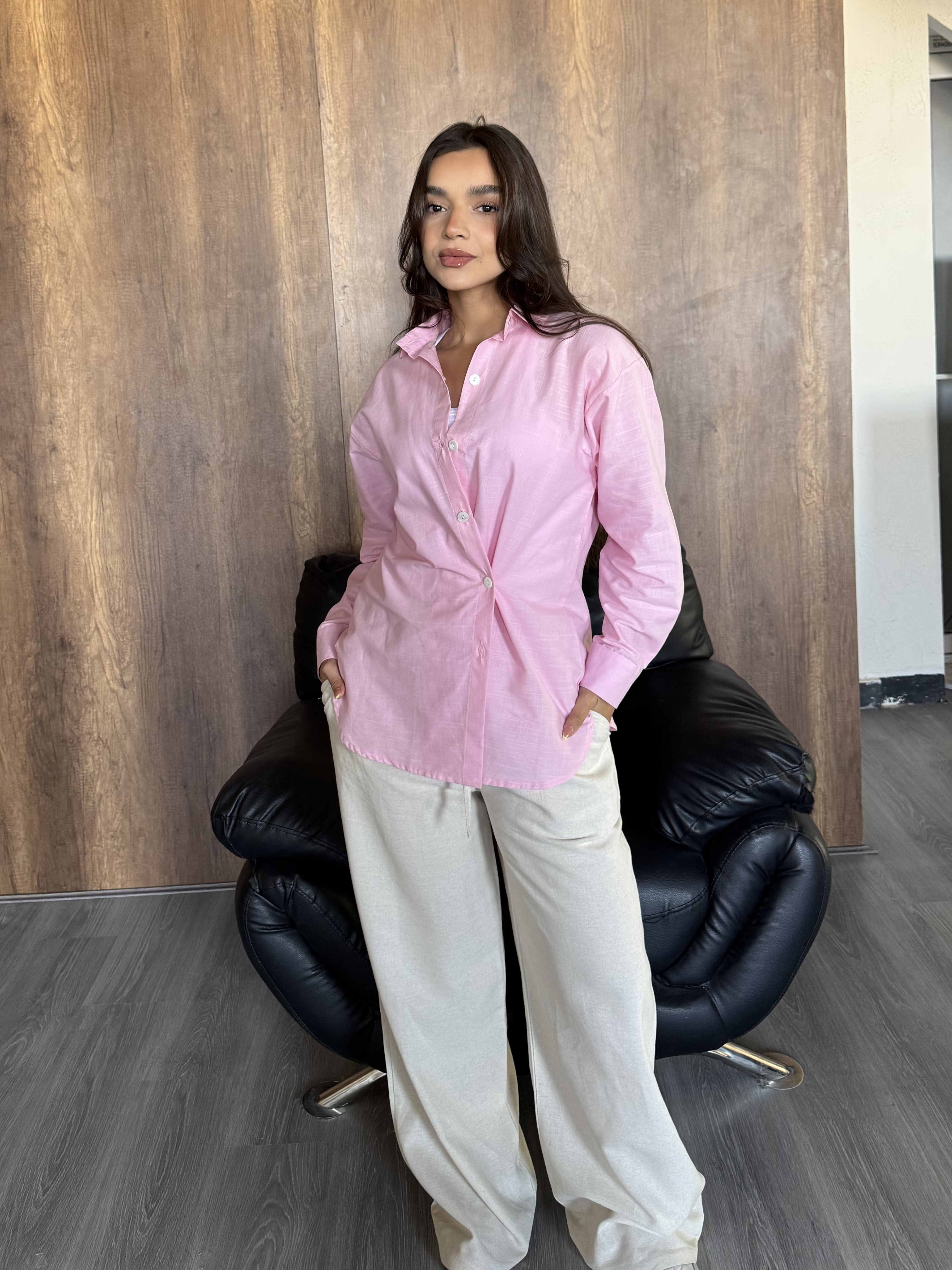 Minimal Linen Shirt - Rose Pink