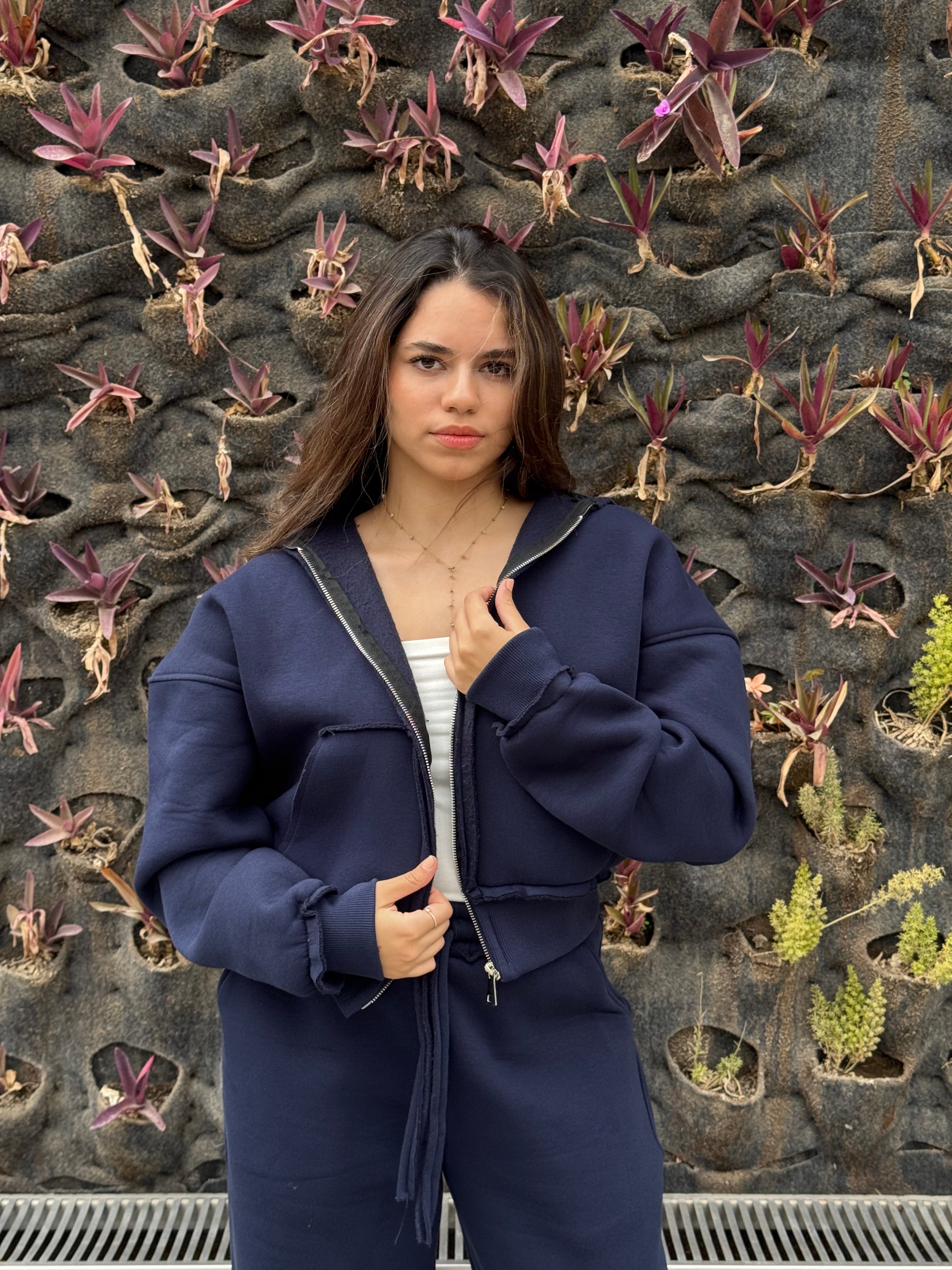 Hoodie Oversized Full-Zip - Navy Blue