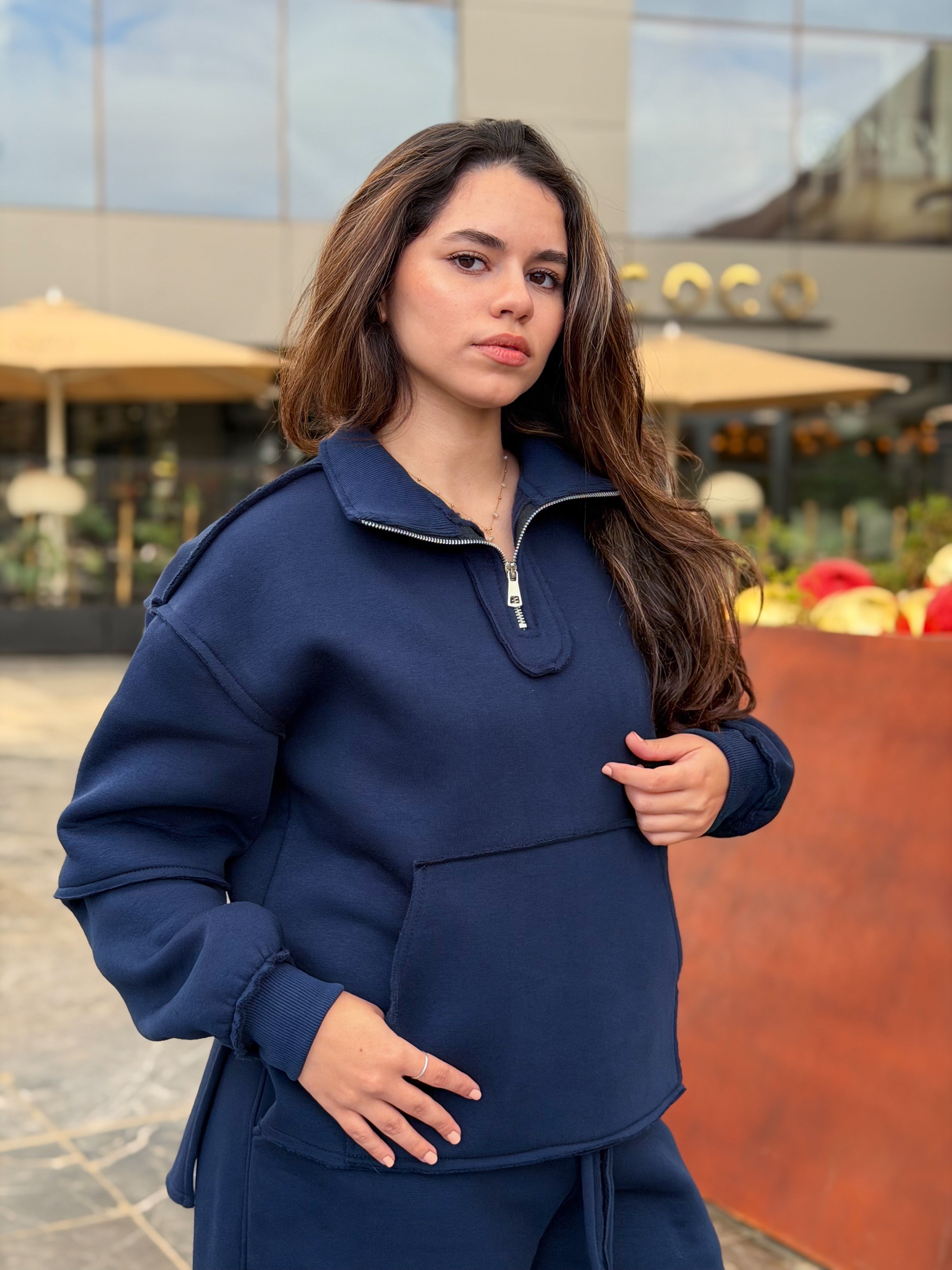 Quarter-Zip Sweatshirt - Navy Blue