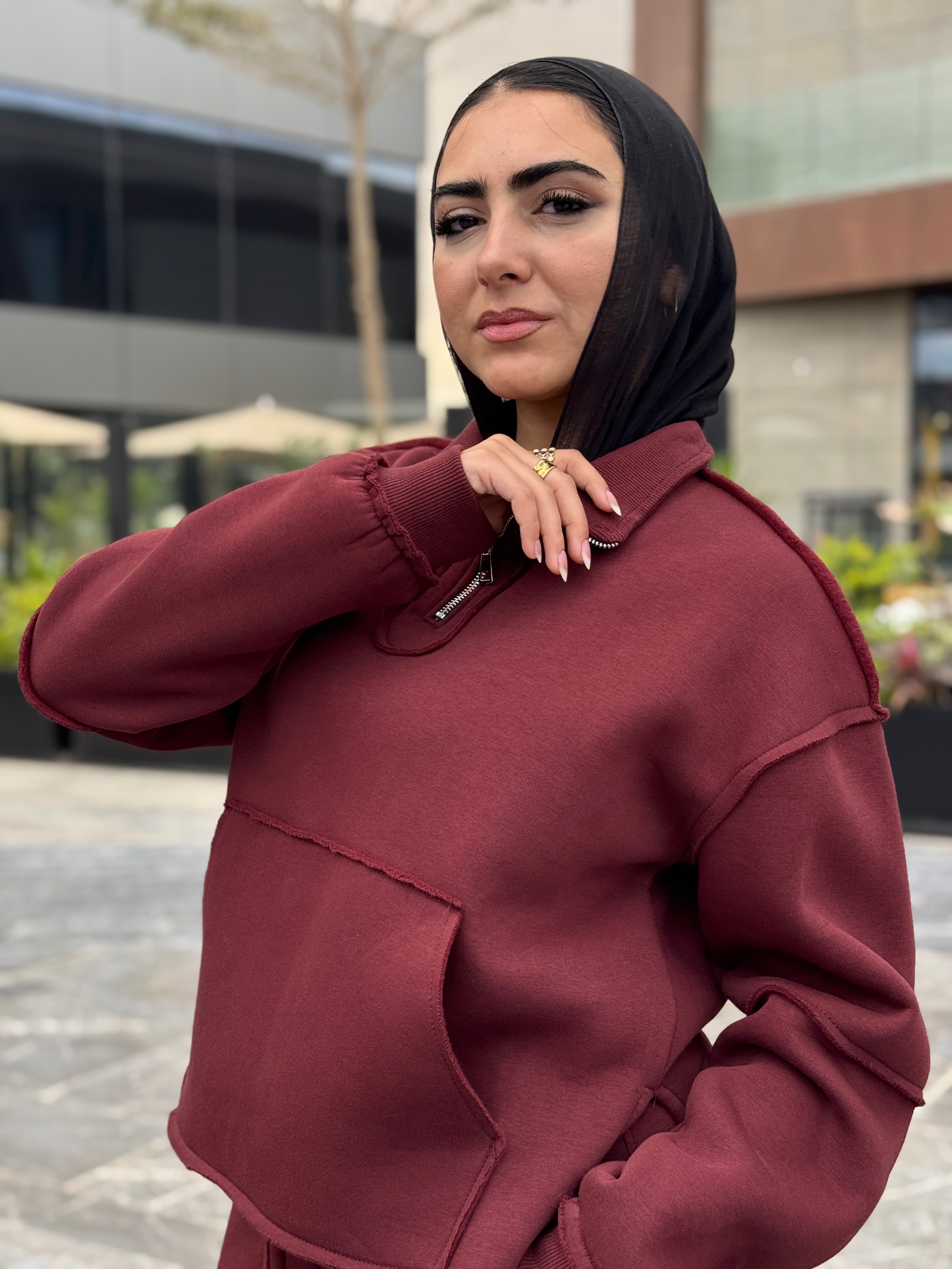 Quarter-Zip Sweatshirt - Burgundy