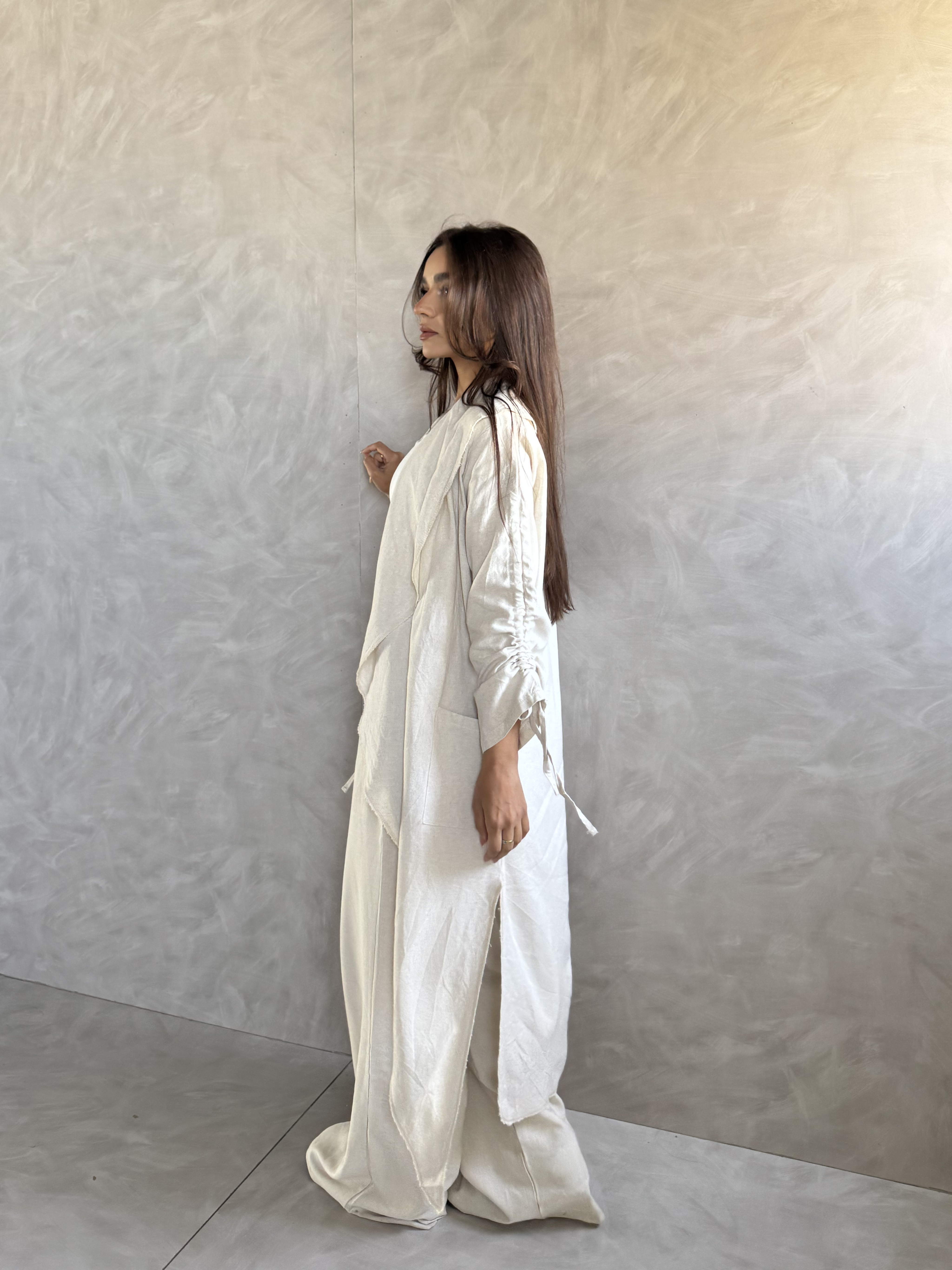 Cuffed Long Cardigan - Beige