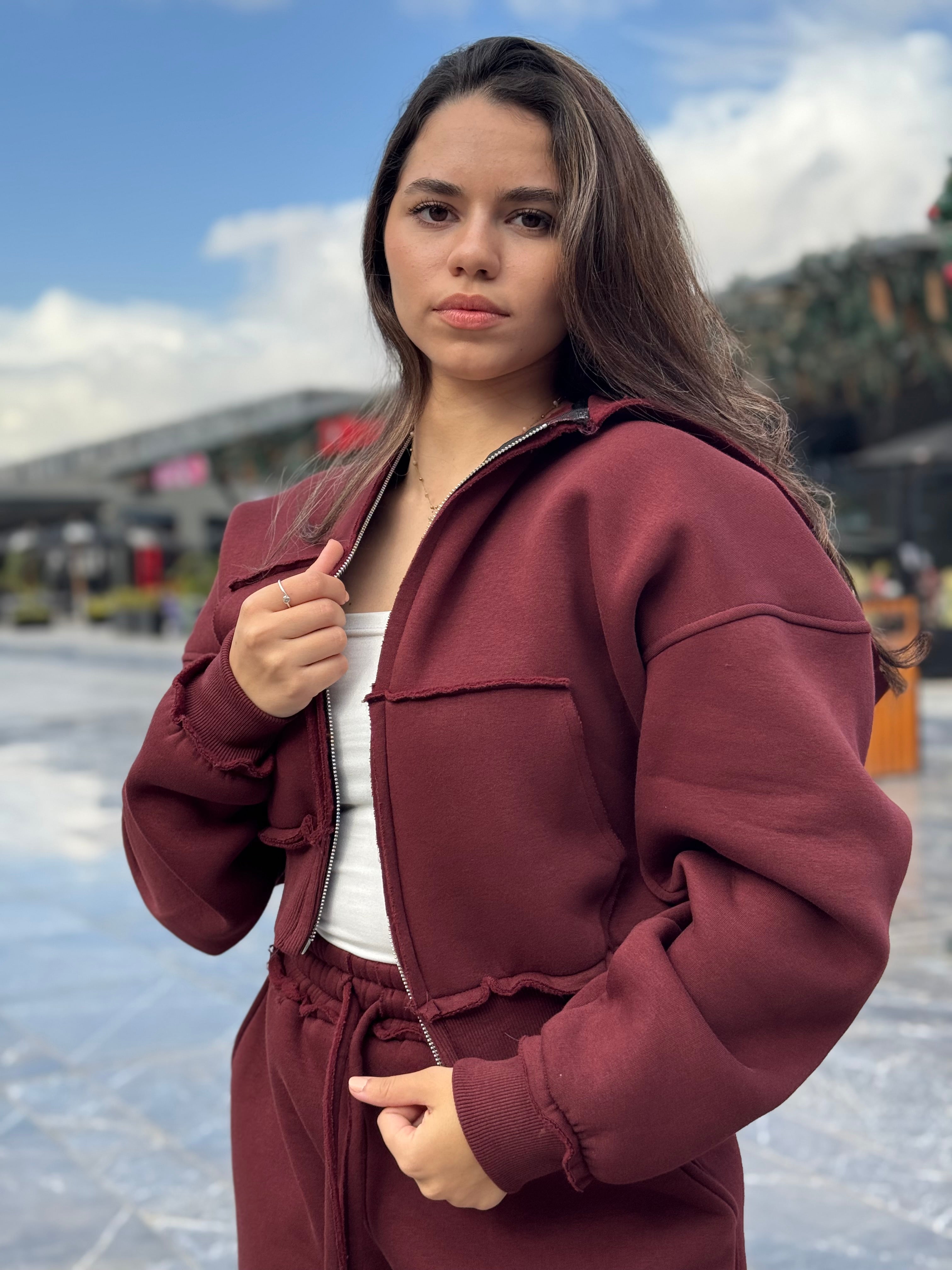 Hoodie Oversized Full-Zip - Burgundy