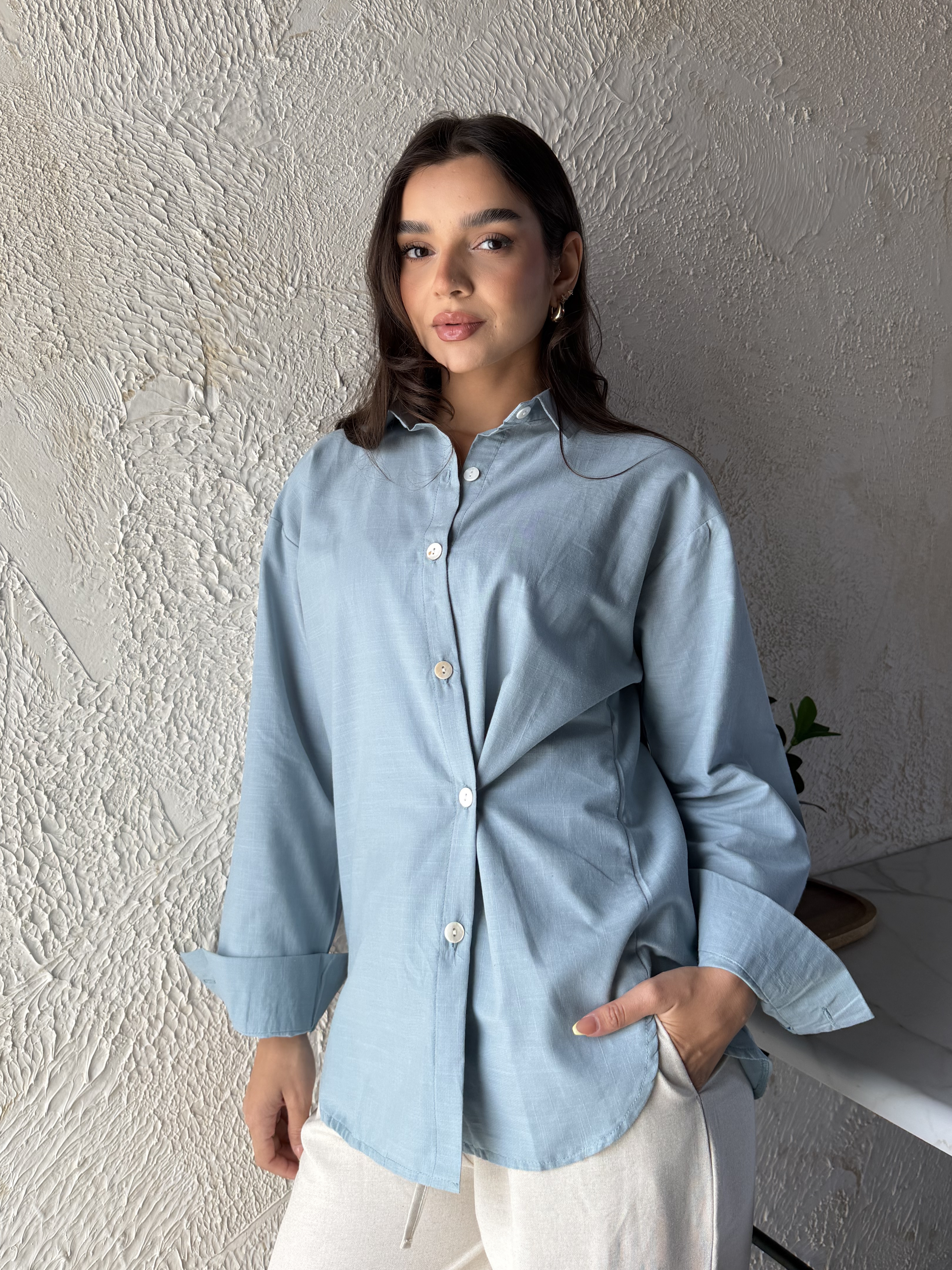 Minimal Linen Shirt - Baby Blue