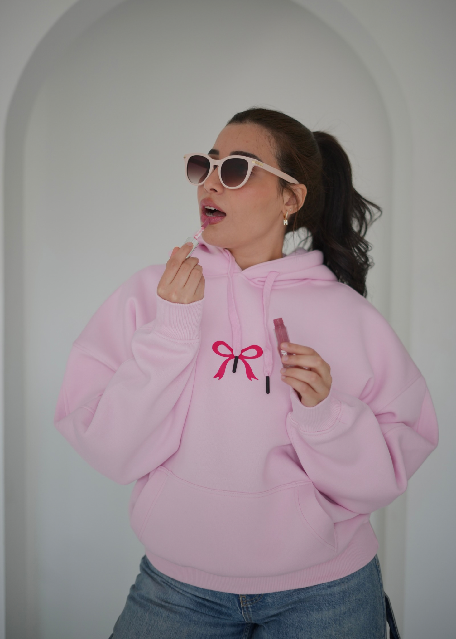 Printed Oversized Hoodie ( Baby Pink )