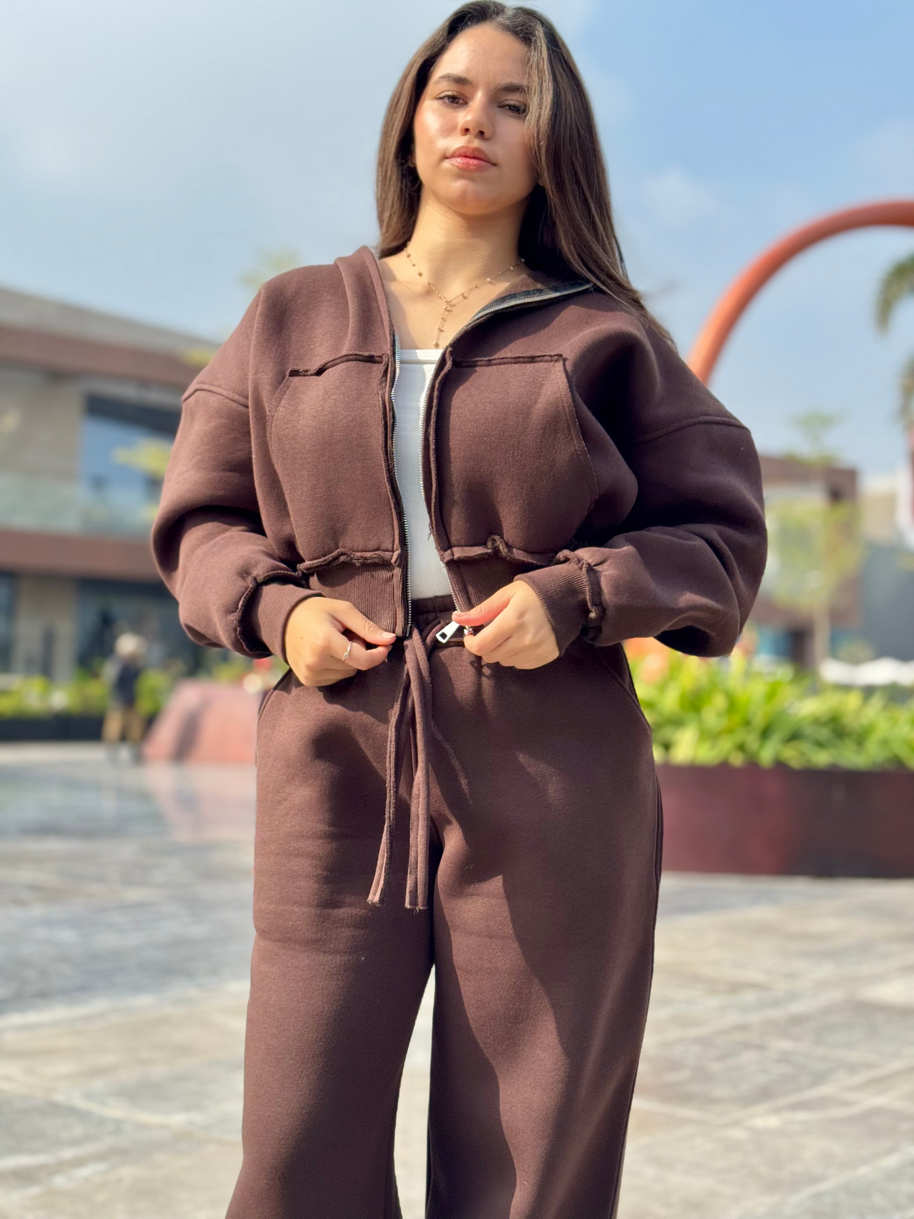 Hoodie Oversized Full-Zip - Brown