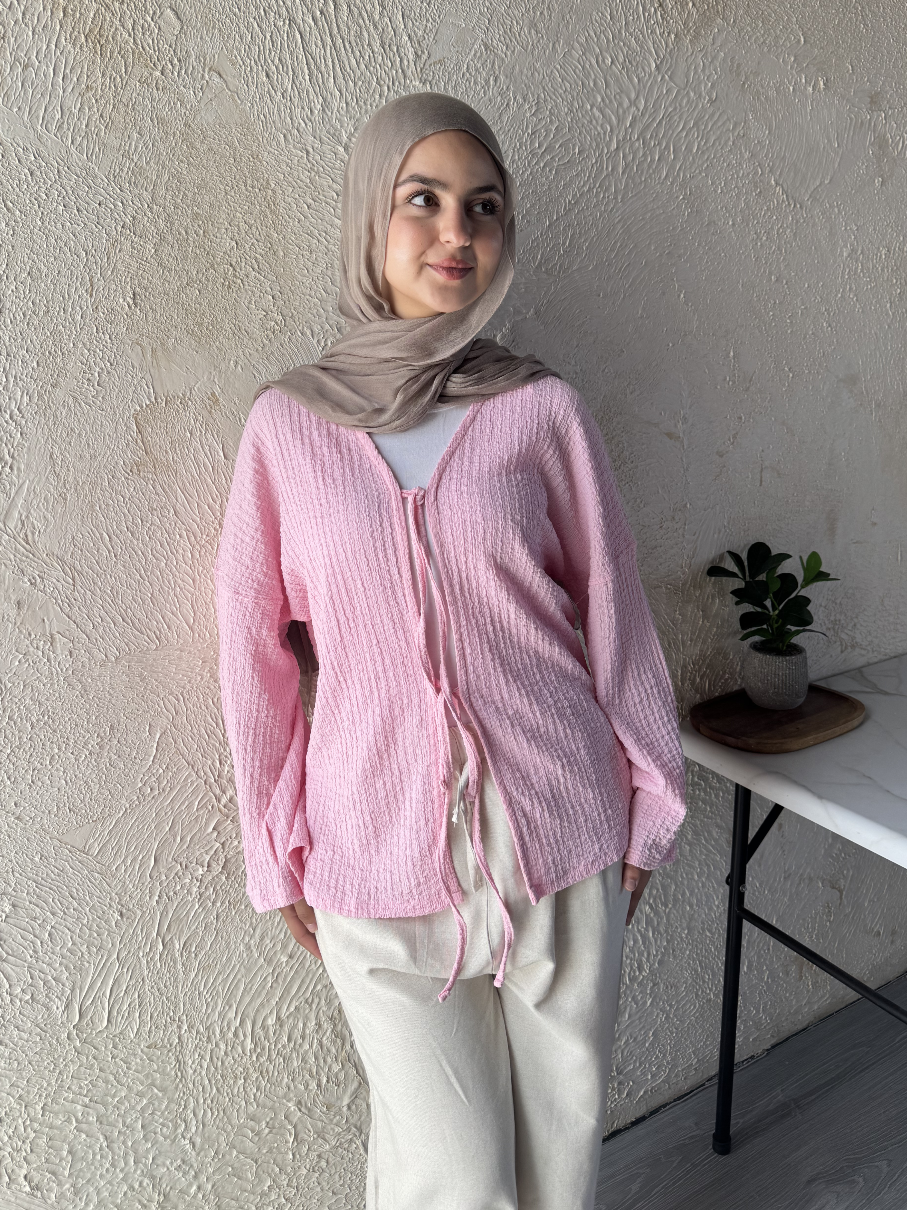 Wrap Tie Top Blouse - Pink